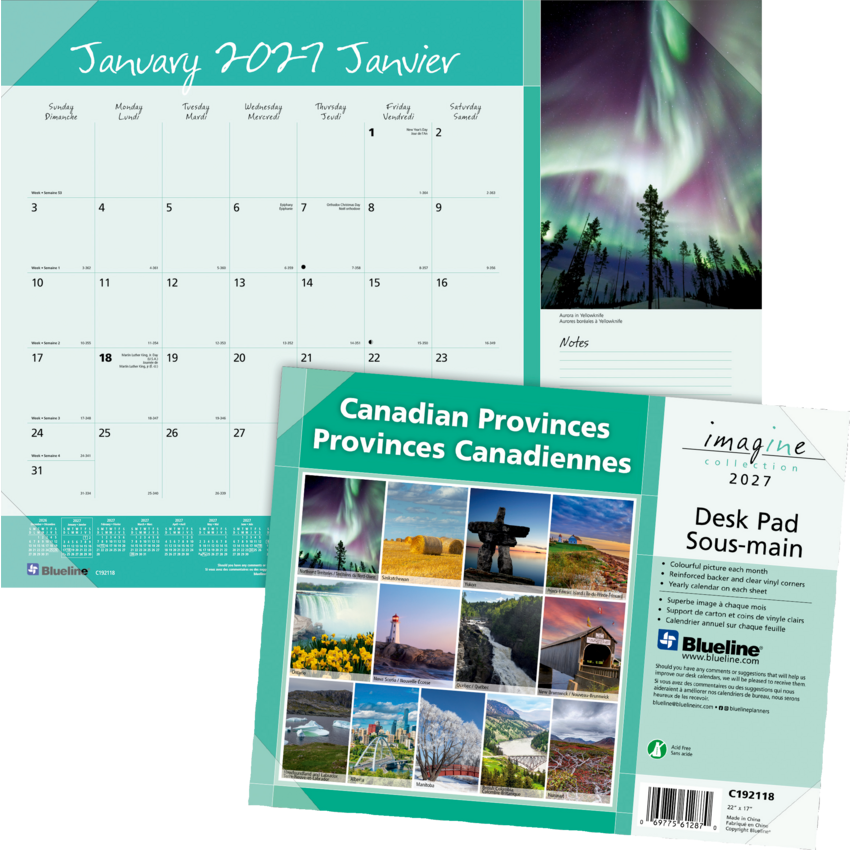 Blueline® Desk Pad Canadian Province 22" x 17" Bilingual