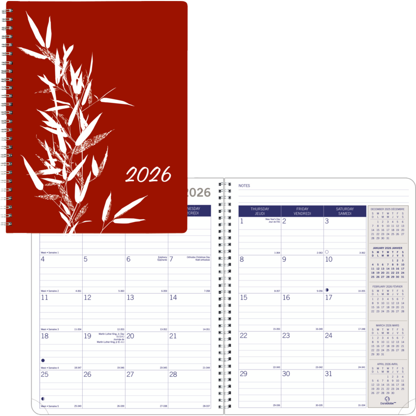 Blueline® DuraGlobe™ Monthly Planner 8-7/8" x 7-1/8" Bilingual Red