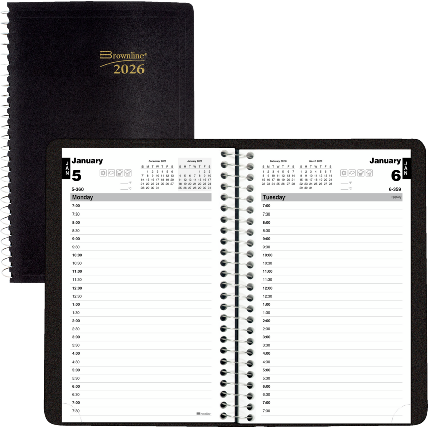 Brownline® Essential Daily Planner 1PPD 8" x 5" English Black