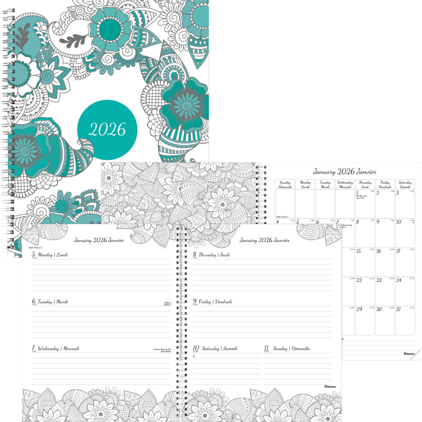 Blueline® DoodlePlan™ Weekly/Monthly Planner 11" x 8-1/2" Botanica Bilingual