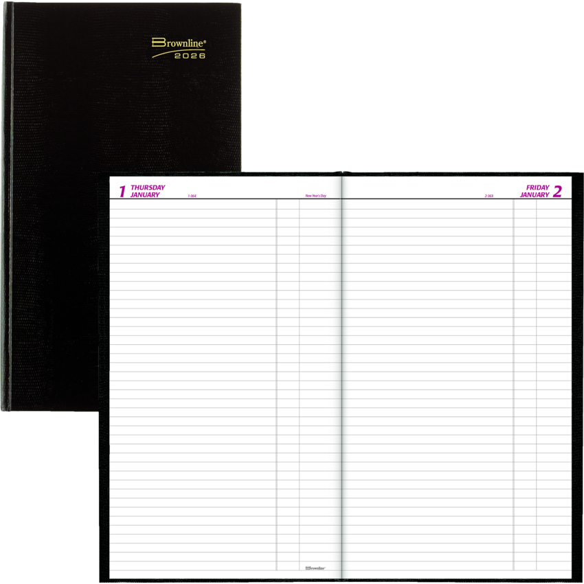 Brownline® Traditional Daily Hard Cover Bound Journal 13-3/8" x 7-7/8" Black English