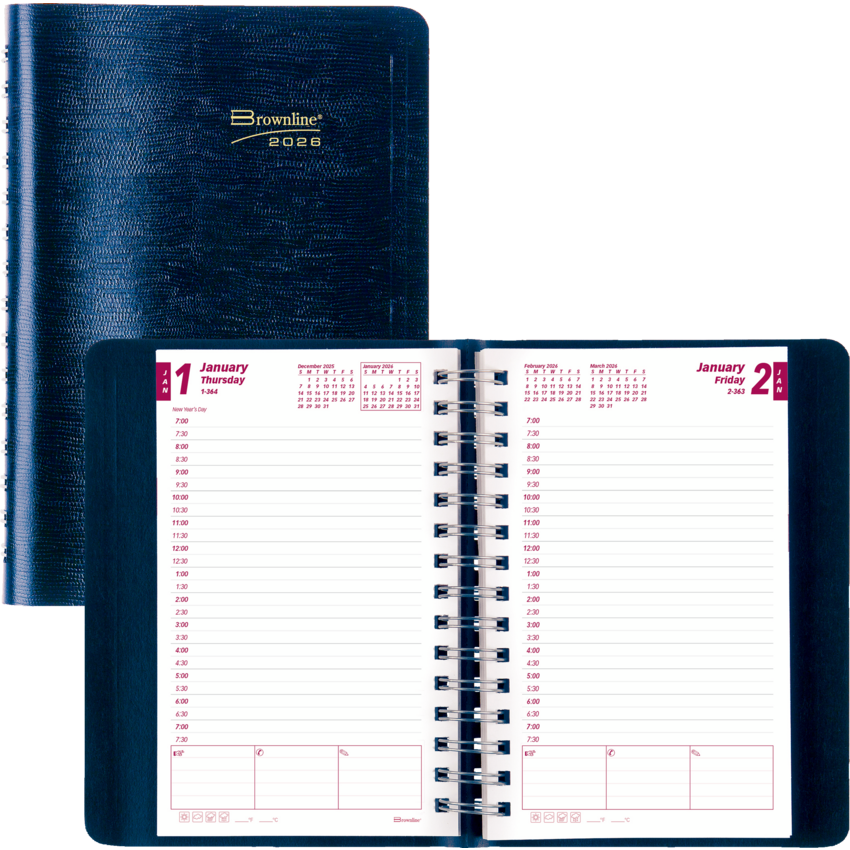 Brownline® Essential Daily Diary Twin Wire 8x5" English Blue