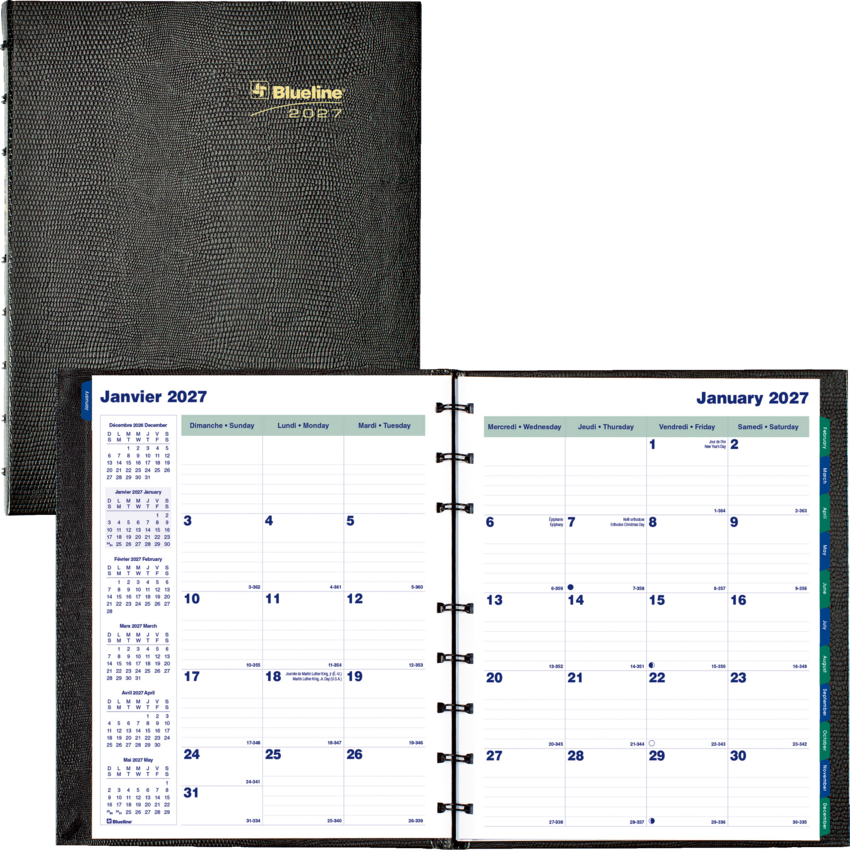 Blueline® MiracleBind™ CoilPro™ Monthly Planner Hard Cover 9-1/4" x 7-1/4" Bilingual Black