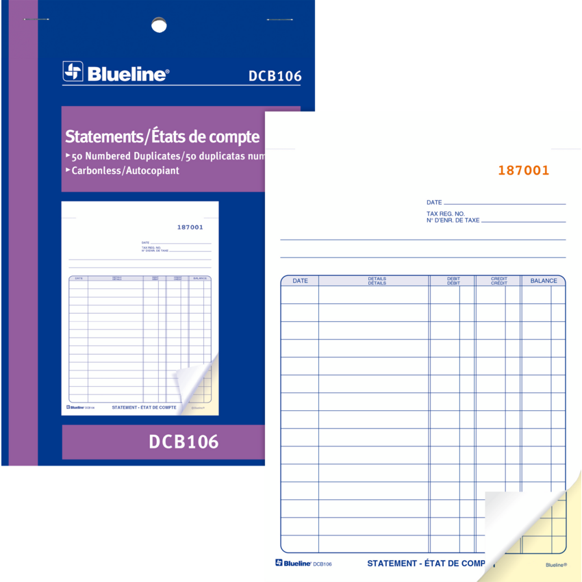 Blueline® Carbonless Statement Book 2-part 5-3/8x8" Bilingual