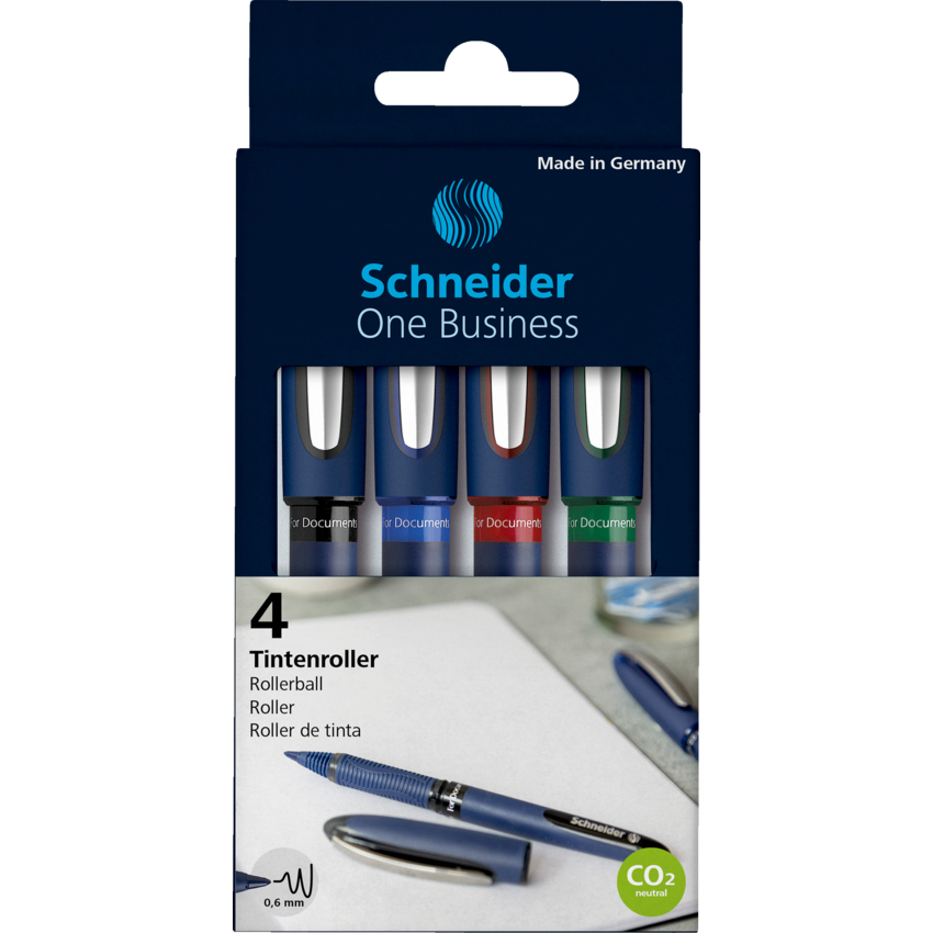 Schneider One Business Roller Pens 0.6 mm Assorted Colours 4/pkg