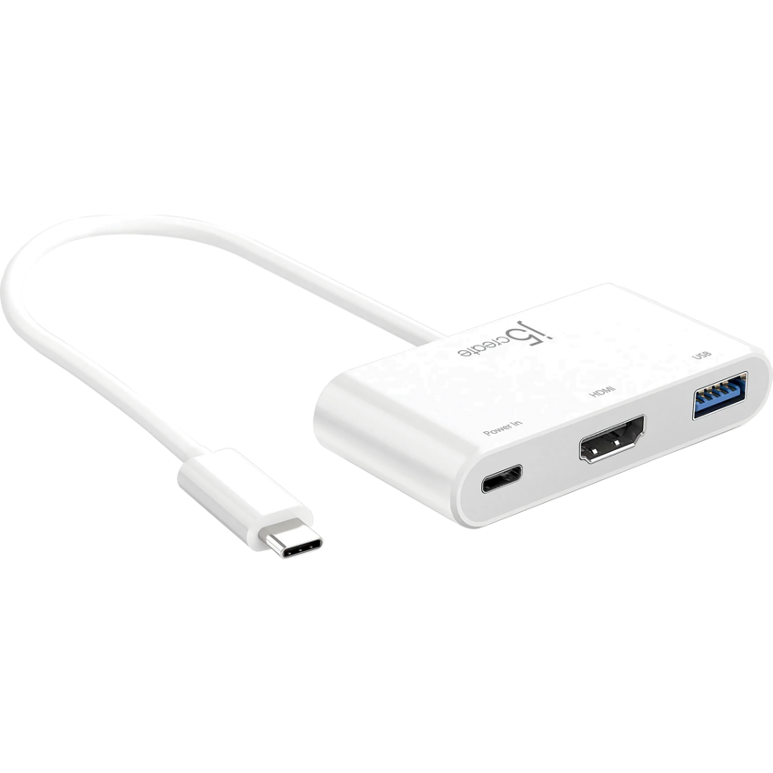 j5create® USB-C® to HDMI™, USB® Type-A 3.0 and USB-C® PD Adaptor 7.8" White