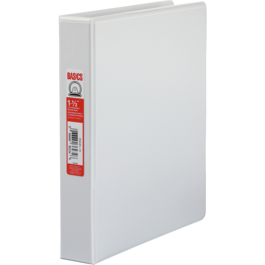 Basics® Customizable Round Ring Binder 1-1/2" White