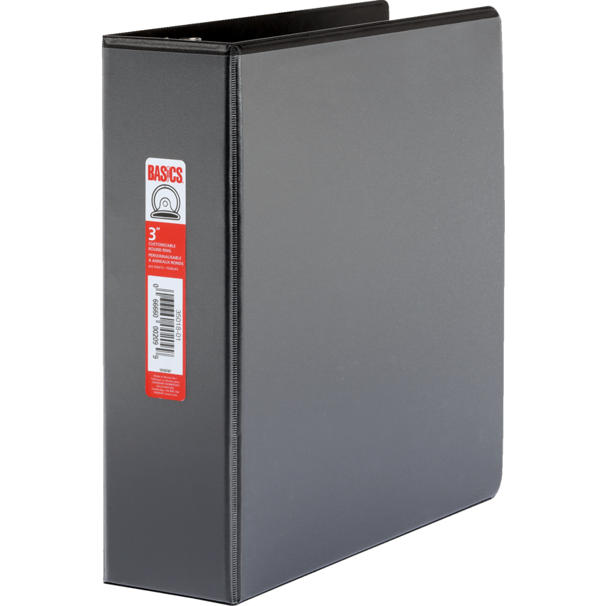 Basics® Customizable Round Ring Binder 3" Black