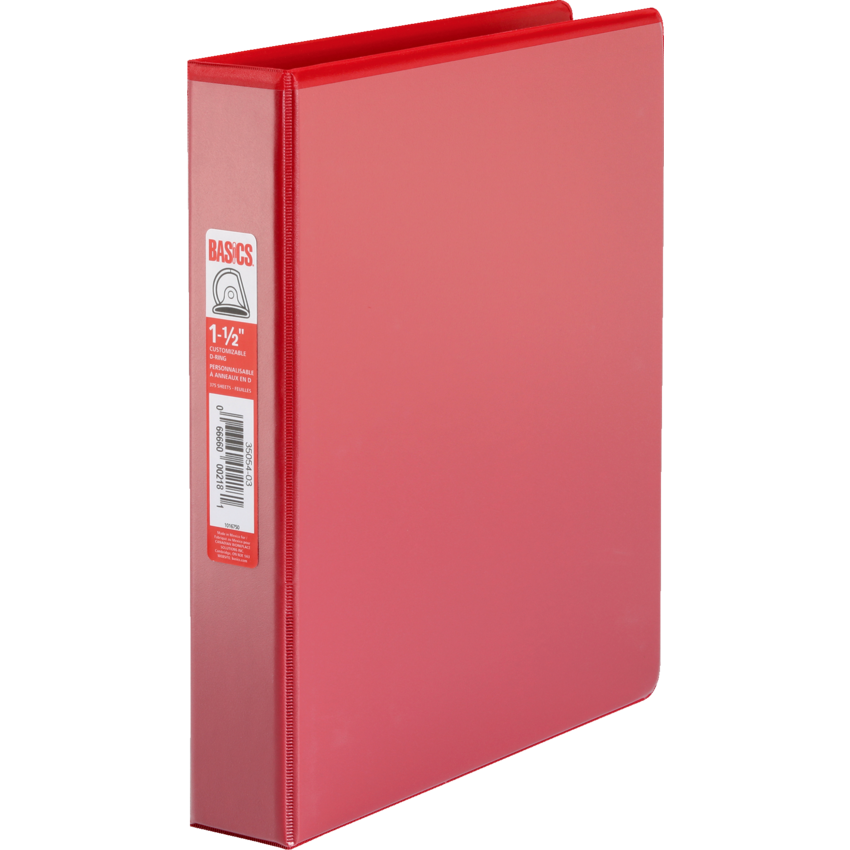 Basics® Customizable D-Ring Binder 1-1/2" Red