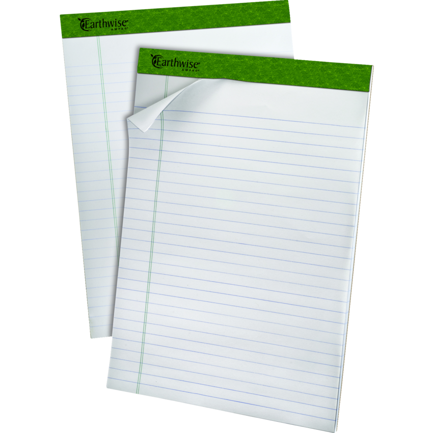 Earthwise™ by Ampad™ Perforated Pad Wide Rule 8-1/2" x 11-3/4" 40 sheets per pad 4 pads/pkg