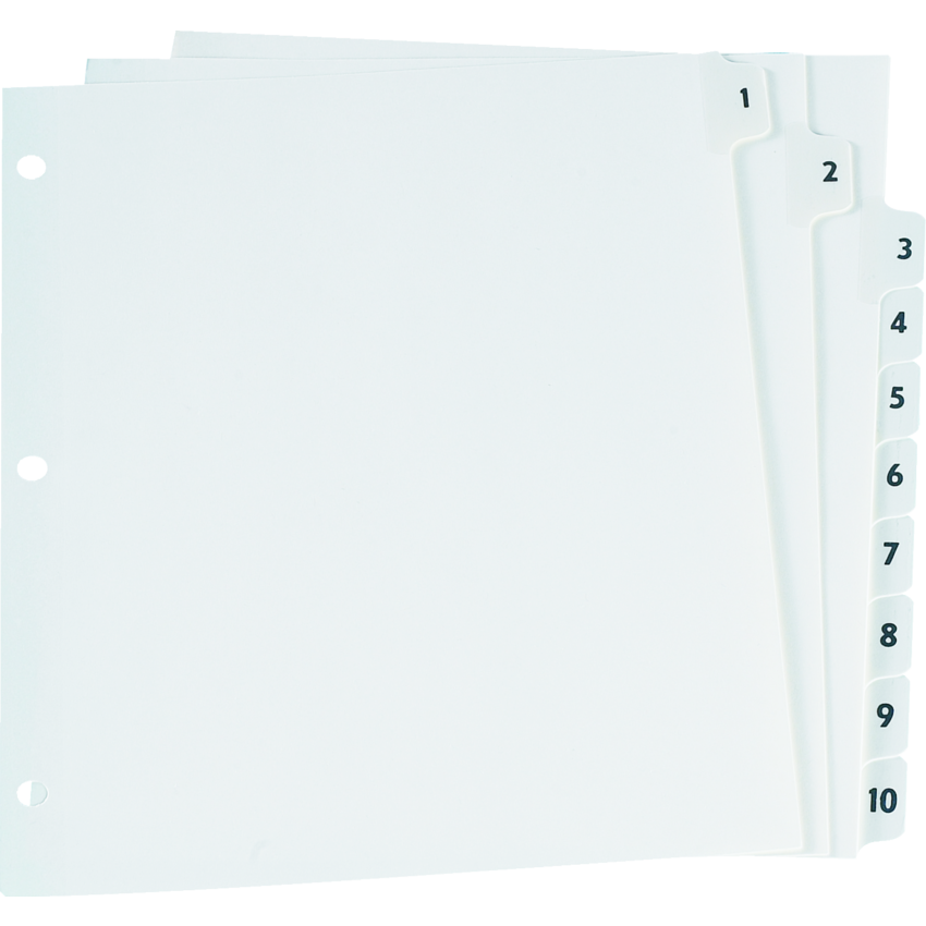 Oxford® Numerical Tab Index Dividers 1-10 White