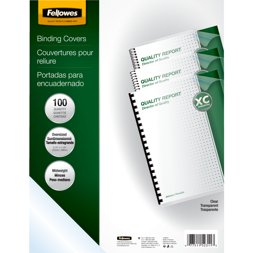 Fellowes® Binding Covers 11-1/4" x 8-3/4" Transparent 100/pkg