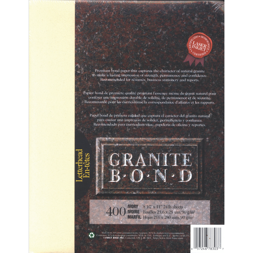 St. James® Granite Bond™ Paper Letter Ivory 400/pkg
