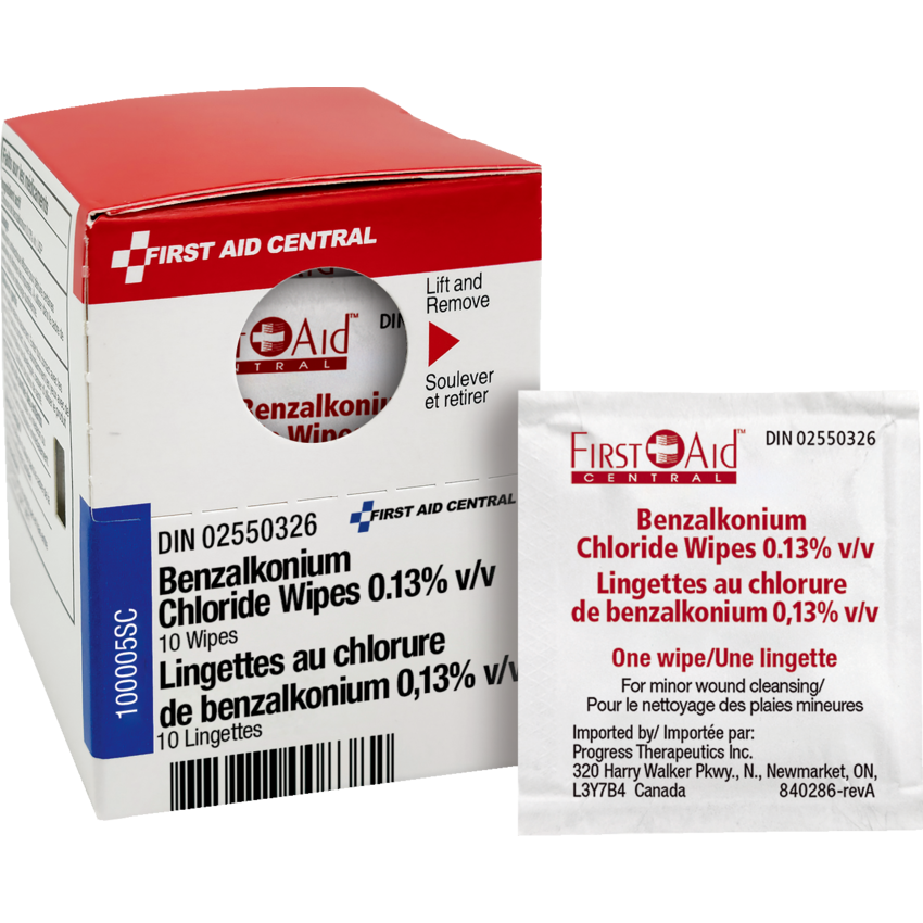 First Aid Central® SmartCompliance® Supplies Antiseptic Towelettes (BZK) 10/box