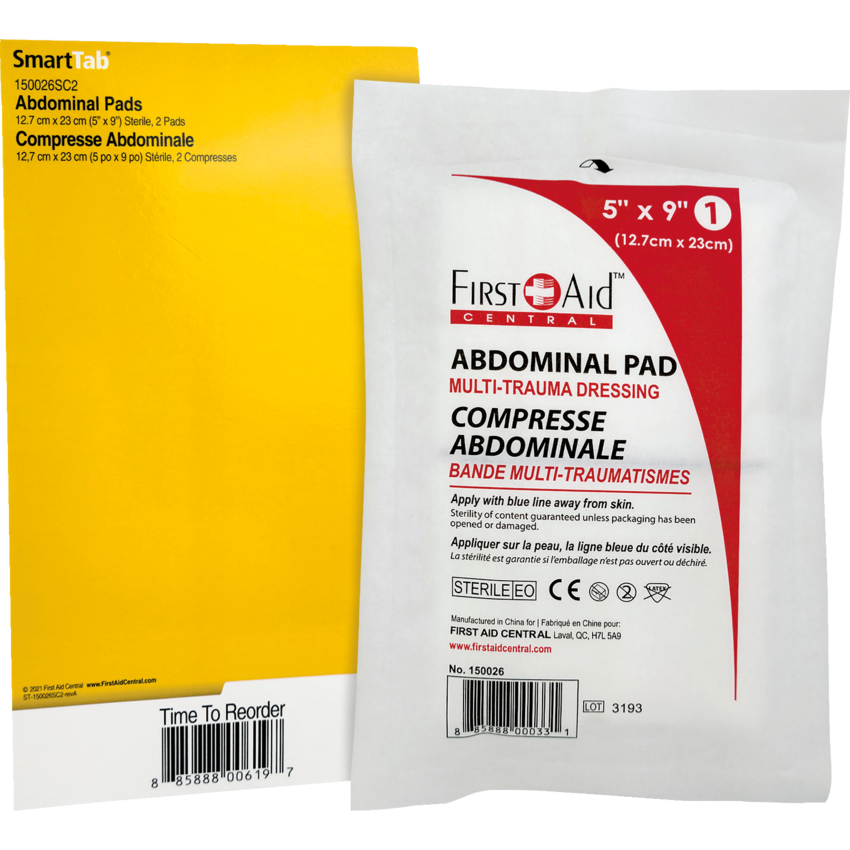 First Aid Central® SmartCompliance® Supplies Abdominal Trauma Pad 5" x 9" 2/pkg