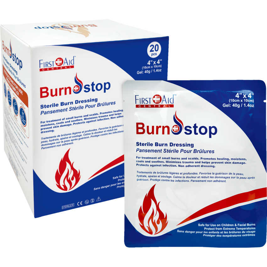 First Aid Central® BurnStop Burn Dressings 4" x 4" 20/box