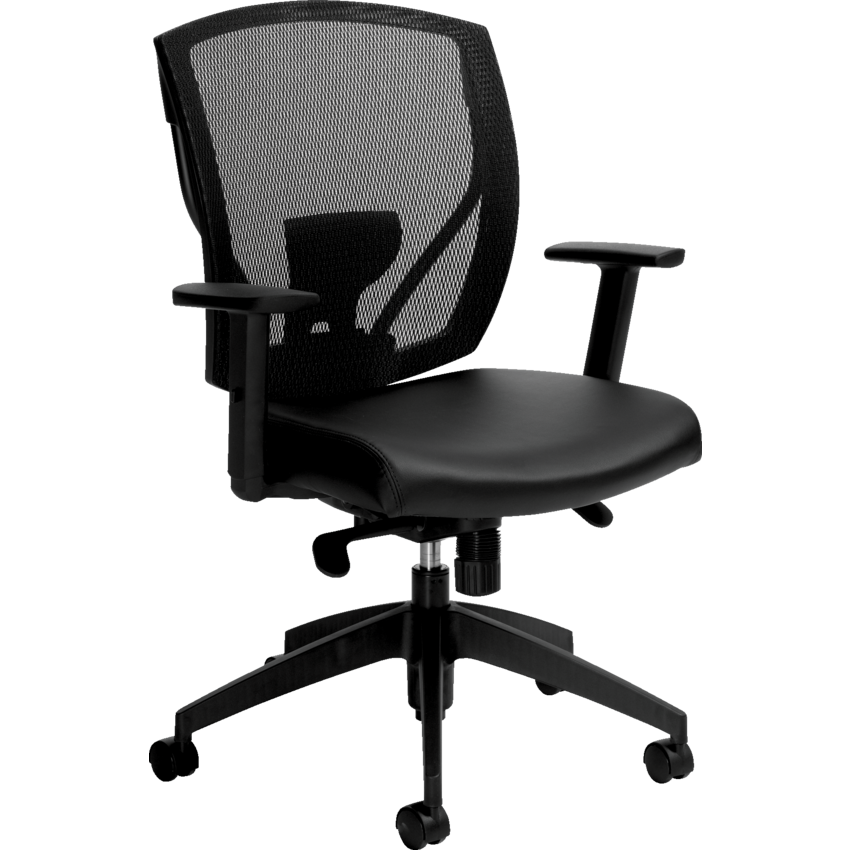Offices to Go Ibex Mesh Medium Back Luxhide Seat Synchro Tilter Chair Black
