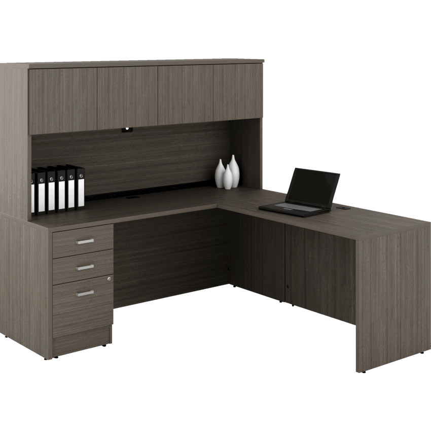 Offices To Go® Newland™ L-Shaped Suite 72"W x 72"D x 65-3/5"H Absolute Acajou finish