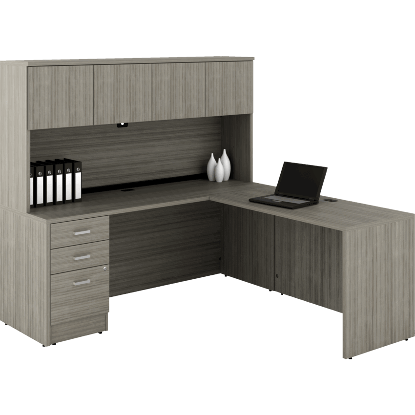 Offices To Go® Newland™ L-Shaped Suite 72"W x 72"D x 65-3/5"H Noce Grigio finish