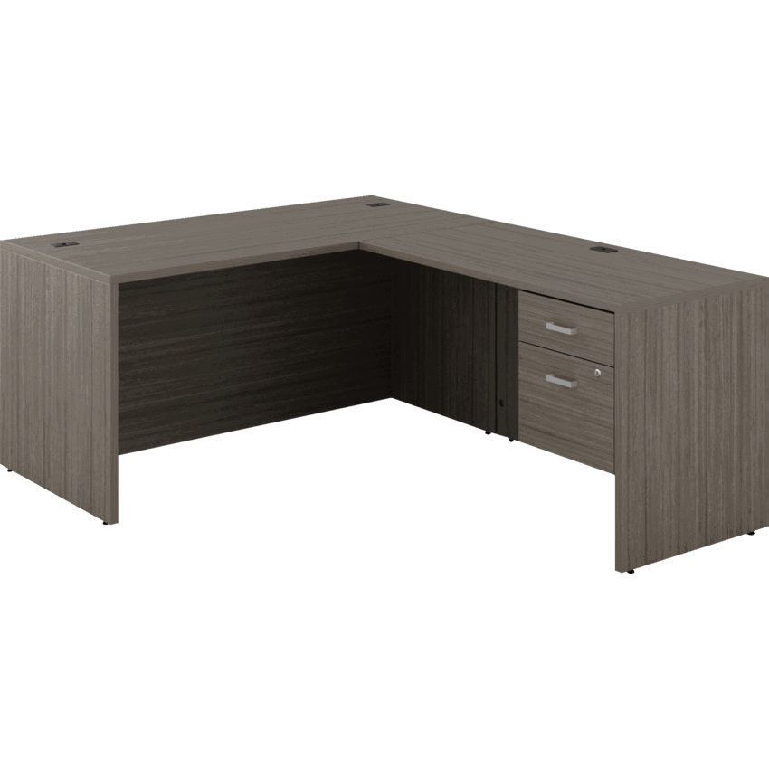 Offices to Go® Newland™ L-Shaped Desk with Hanging Pedestal 60"W x 78"D x 29-3/5"H Absolute Acajou