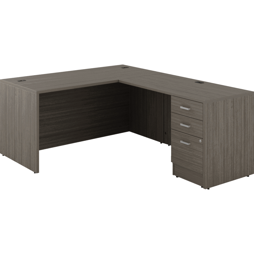 Offices to Go® Newland™ L-Shaped Desk with Pedestal 60"W x 78"D x 29-3/5"H Absolute Acajou finish