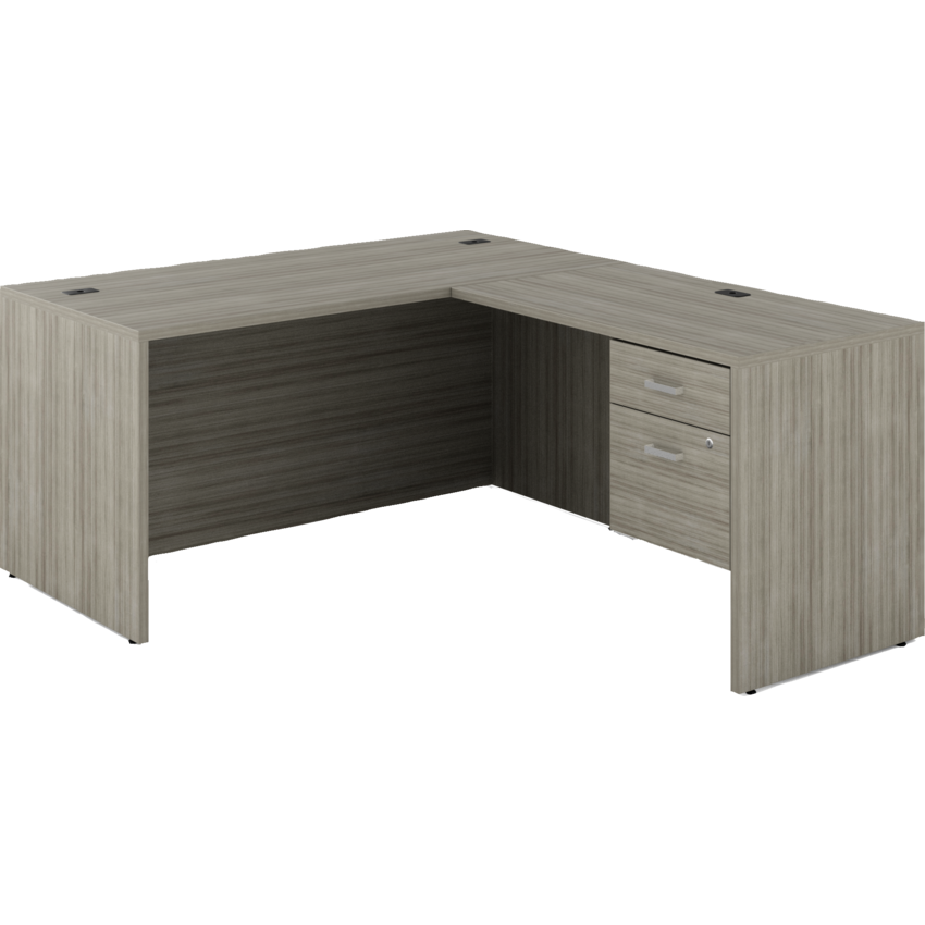 Offices to Go® Newland™ L-Configuration with Hanging Box/File Pedestal Single 60"W x 71-7/10"D x 29-3/5"H Noce Grigio finish