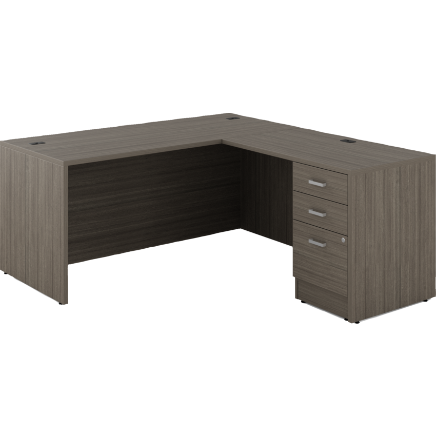 Offices to Go® Newland™ L-Configuration Suite with Box/Box/File Pedestal Single 66"W x 71-7/10"D x 29-3/5"H Absolute Acajou finish