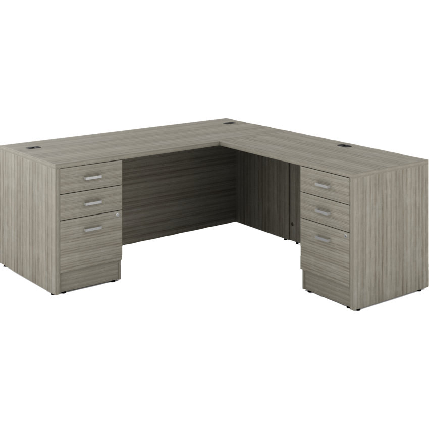 Offices to Go® Newland™ L-Configuration Suite with Box/Box/File Pedestal Double 72"W x 77-7/10"D x 29-3/5"H Noce Grigio finish