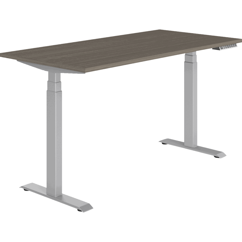 Offices to Go® Newland™ Electric Height Adjustable Table 3-stage 58"W x 23"D x 22-3/5"-48-1/5"H Tungsten Base Absolute Acajou finish
