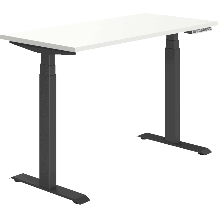 Offices to Go® Newland™ Electric Height Adjustable Table 3-stage 46"W x 23"D x 22-3/5"-48-1/5"H Designer White finish\Black base
