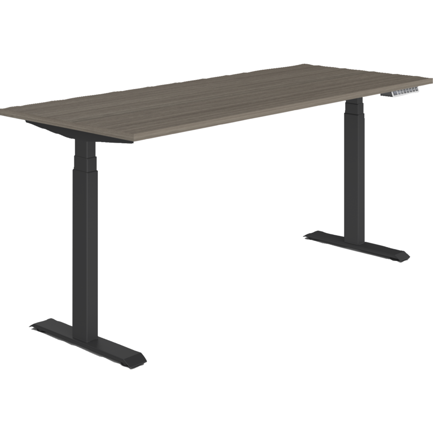 Offices to Go® Newland™ Electric Height Adjustable Table 3-stage 70"W x 23"D x 22-3/5"-48-1/5"H Black Base Absolute Acajou finish