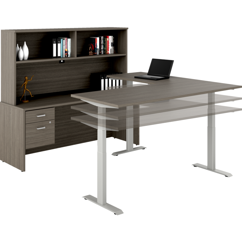 Offices to Go® Newland™ U-Shaped Suite with Height Adjustable Desk 72"W x 96"D x 65-3/5"H Absolute Acajou finish
