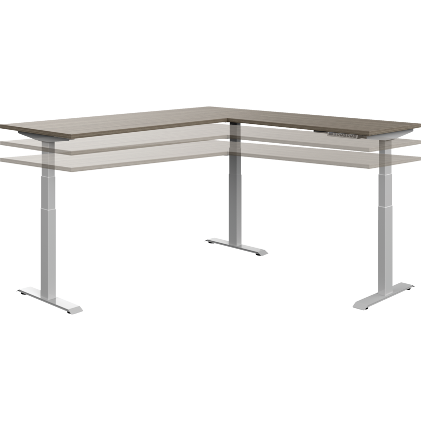 Offices to Go® Newland™ L Shape Height Adjustable Desk 72"W x 72"D x 30"H Absolute Acajou finish, Tungsten legs