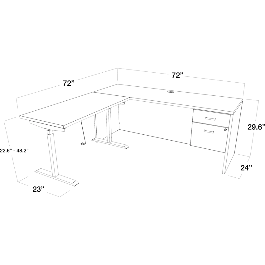 Offices to Go® Newland™ L-Shaped Suite with Height Adjustable Desk 98"W x 46"D x 29-3/5"H Noce Grigio finish