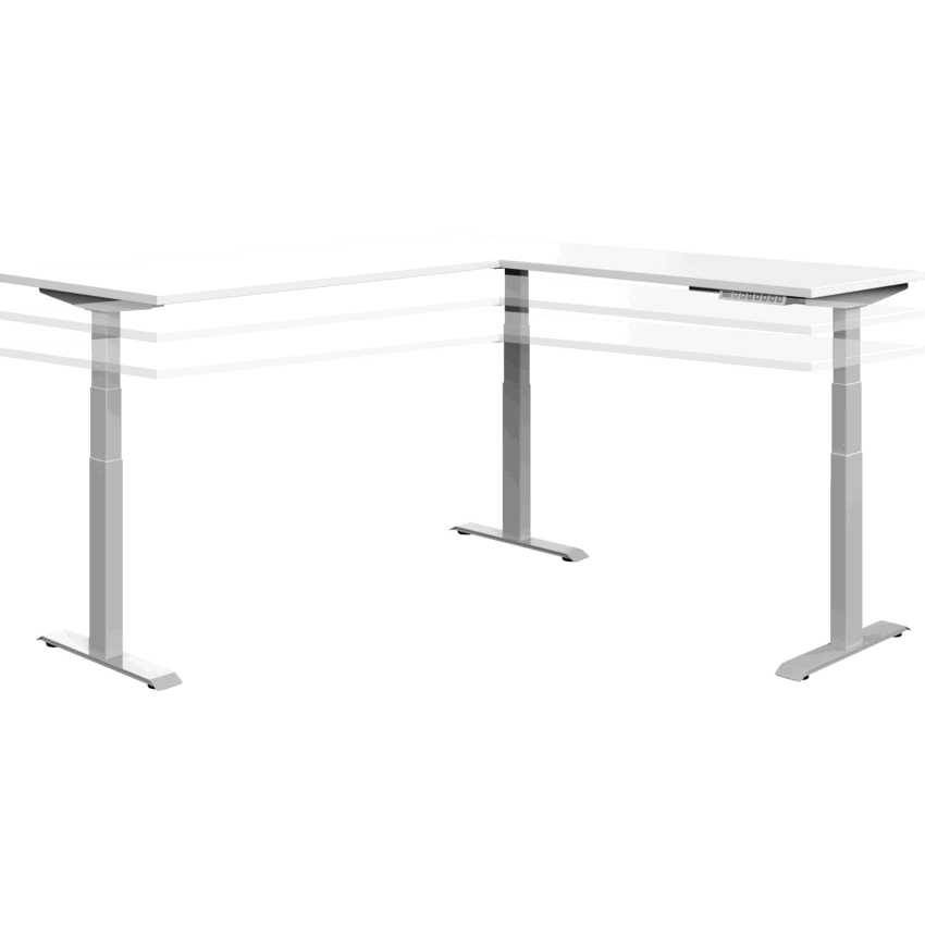 Offices to Go® Newland™ L-Shaped 3-Stage Electric Height Adjustable Table 70"W x 70"D x 22-3/5"-48-1/5"H Designer White Finish/Tungsten base