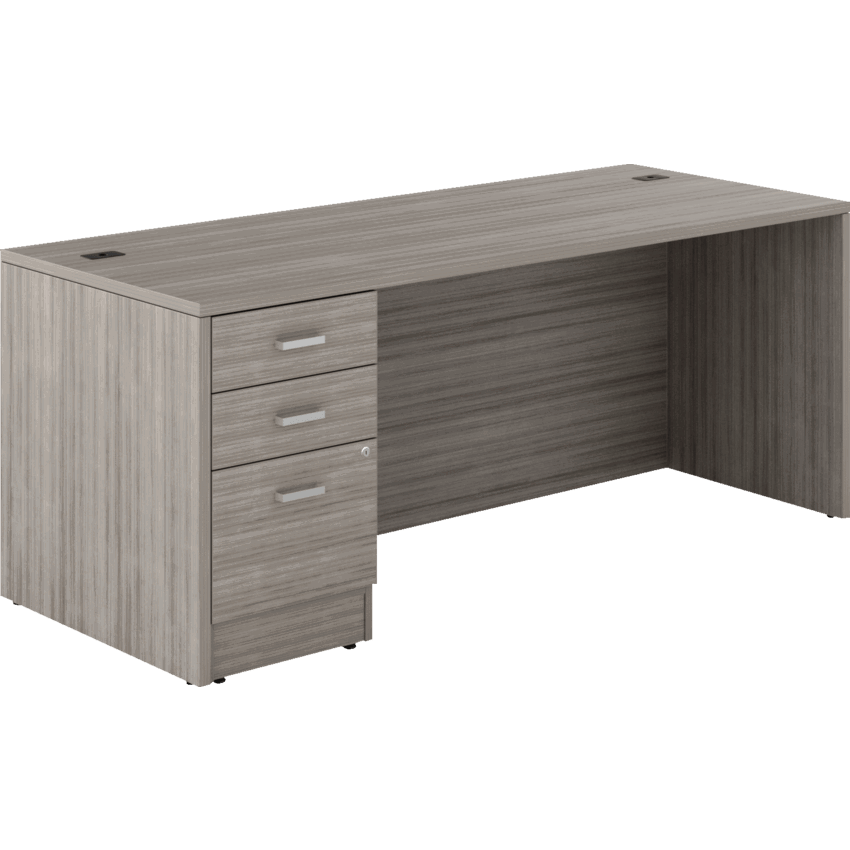 Offices to Go® Newland™ Single Pedestal Desk Box/Box/File 72"W x 29-7/10"D x 29-3/5"H Noce Grigio finish
