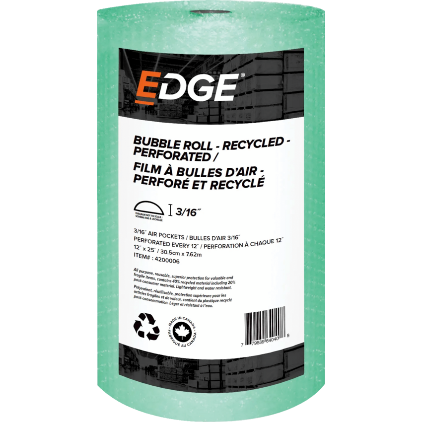 Edge Recycled Bubble Packaging 3/16" Thick 12" x 25'