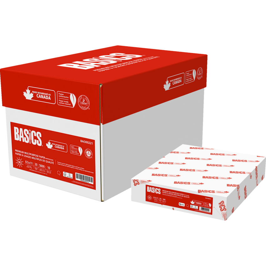 Basics® Premium Multipurpose Paper 96B 20lb Letter 500 sheets per package 10 packages/ctn