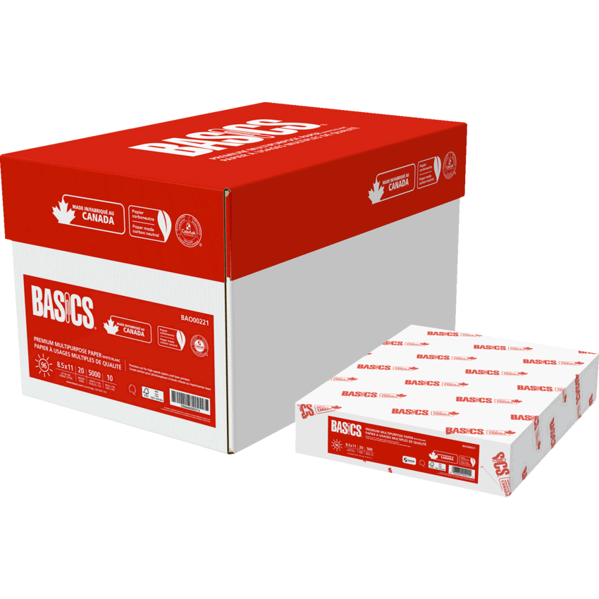 Basics® Premium Multipurpose Paper 96B 20lb Letter 500 sheets per package 10 packages/ctn