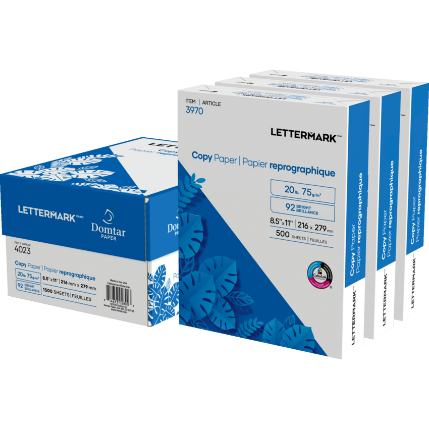 Domtar Lettermark™ Copy Paper 92B 20lb 8-1/2" x 11" 500 sheets 3 packages/ctn
