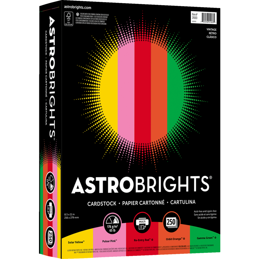 Neenah Astrobrights® Cardstock Letter Assorted Vintage Colours 250 sheets/pkg