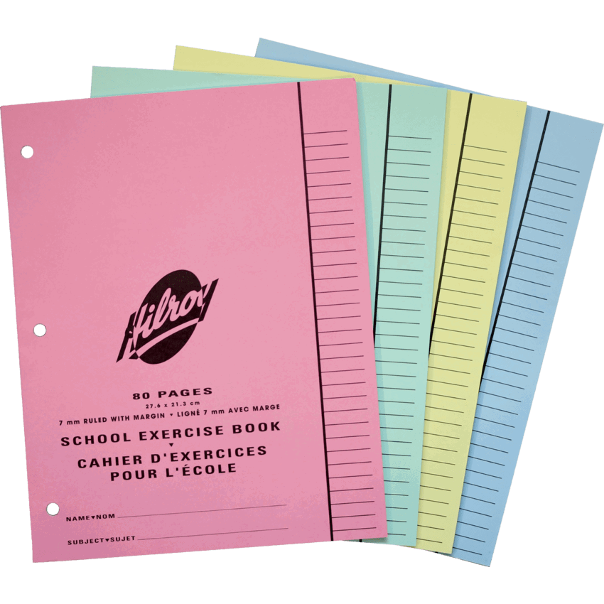 Hilroy Exercise Book Ruled 10-7/8x8-3/8" 80 pages Assorted Colours