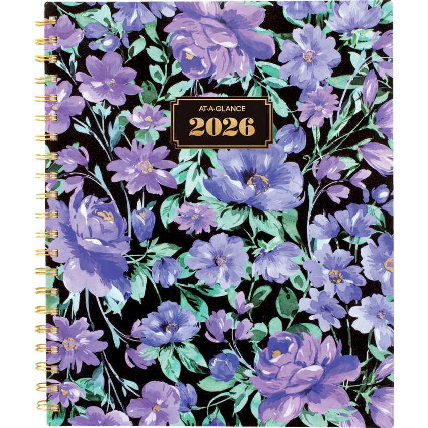 AT-A-GLANCE® Badge Floral Weekly/Monthly Planner 11" x 9" Bilingual Purple