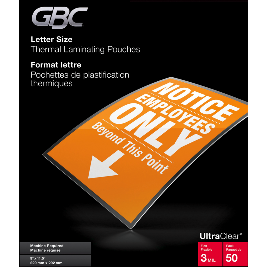 GBC® Ultra Clear™ Laminating Film Pouches 9" x 11-1/2" Letter 3 mil 50/box