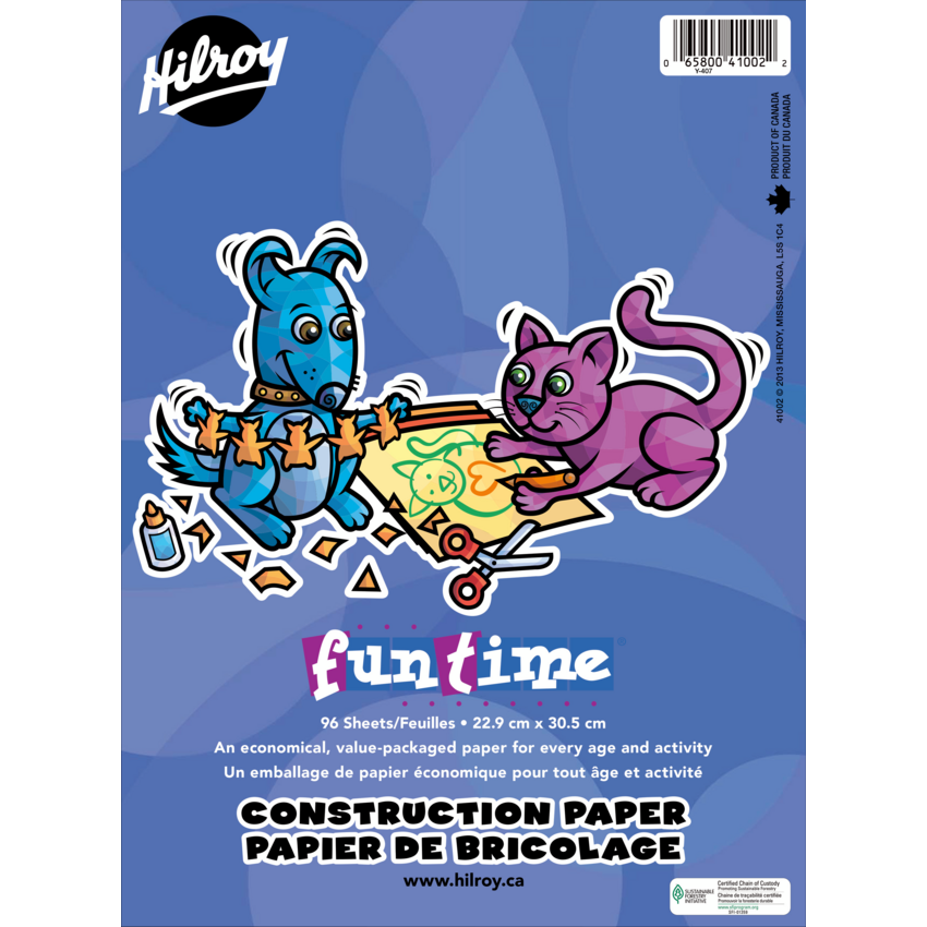Hilroy Funtime® Construction Paper 9" x 12" 96 Sheets per Pad Assorted Colours