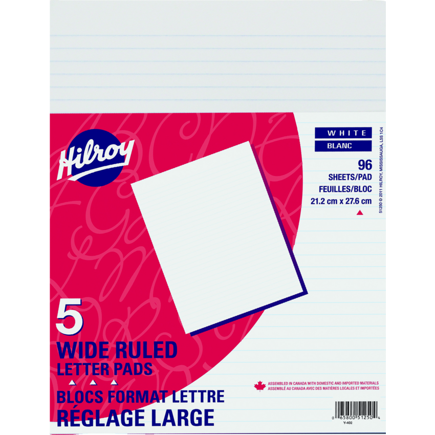 Hilroy Letter Writing Pad Wide Rule 96 sheets per pad 5/pkg