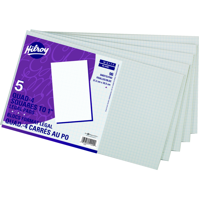 Hilroy Legal Writing Pad Quad 96 sheets per pad 5/pkg