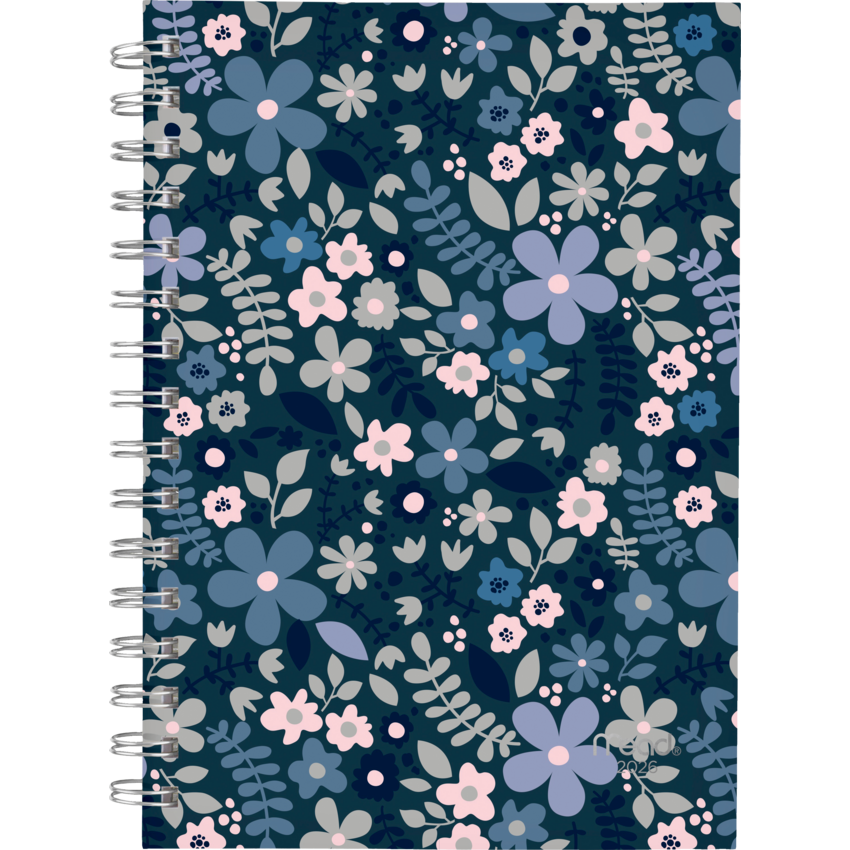 Mead® Caprice™ Floral Collection Weekly/Monthly Planner 8-1/2" x 6" Bilingual Blue