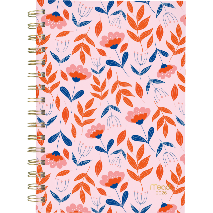 Mead® Floral Leaves Weekly/Monthly Planner 8-1/2" x 6" Bilingual Pink