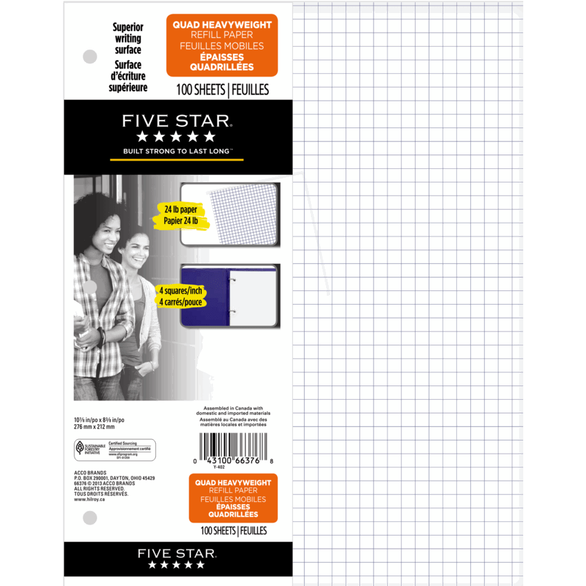 Five Star® Quad Refill Paper 4-1" 100/pkg